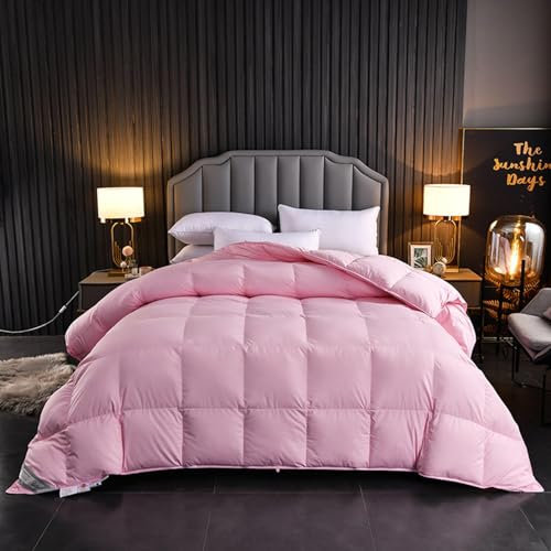 Piumini Leggeri Piumino Bianco Gonfio in Piuma D'Oca/Anatra, Misura Queen, Inserto Piumino Caldo in Piuma per Tutte Le Stagioni, Potere di Riempimento 900, Tessuto 100% Cotone,Pink-200 * 230cm/3.5kg