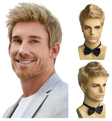 FUHAI-666 Männer Toupet Perücke for Männer, männlich, blond, Perücken, natürlich, flauschig, geschichtet, Kunsthaar, for den Alltag, Halloween Perücken Toupet Haar