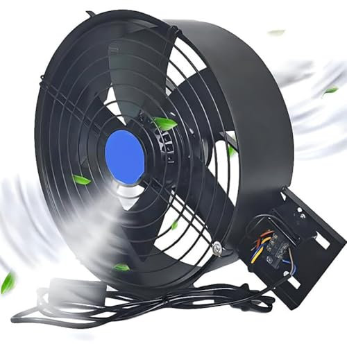 ICEMOB Black Extractor Fan Bathroom,Industrial Exhaust Fan Axial Flow,All Metal Ventilation Fan with 1.8M Switch Line,for Toilets,Garage,Kitchen,10 inch