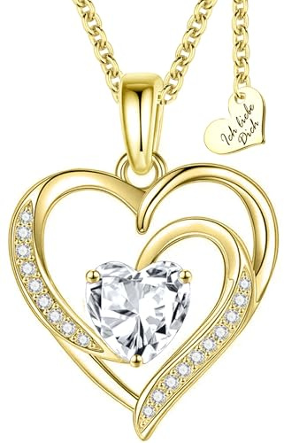 Limana Herzkette Silber 925 Gold vergoldet Halskette Damen Ich Liebe Dich Kette Herz Schmuck Geschenke Frauen Freundin Geburtstag Hochzeitstag Liebesgeschenk rot