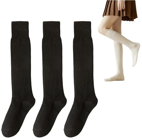 YUYANGDZI 3 Paires Chaussettes Hautes chaudes Laine Femme, Mi Bas Femme Thermiques Chaussettes Montantes Tricotées D'hiver de Bottes (3 paires noires)