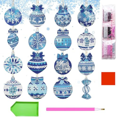 16 Stück Weihnachtskugeln Diamond Painting Anhänger, Weihnachten Adventskalender, Diamond Painting Adventskalender