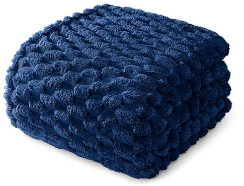 Whale Flotilla Coperta Morbida con Motivo Jacquard 3D, Coperta per Divano, letto, Squisita e Calda, per Tutte le Stagioni, 220 x 240 cm, Blu Navy