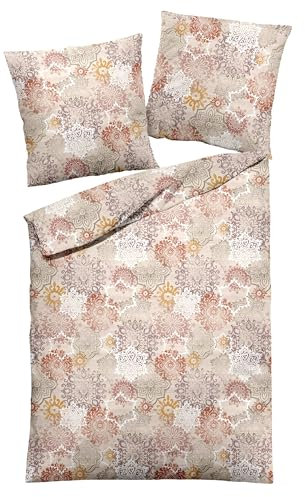 Carpe Sonno warme Biber Bettwäsche 135x200 - Muster Winter-Bettwäsche mit Reißverschluss aus 100% Baumwolle Flanell - Bettwäsche Set 135 x 200 mit Kopfkissen-Bezug - Ornamente Rot