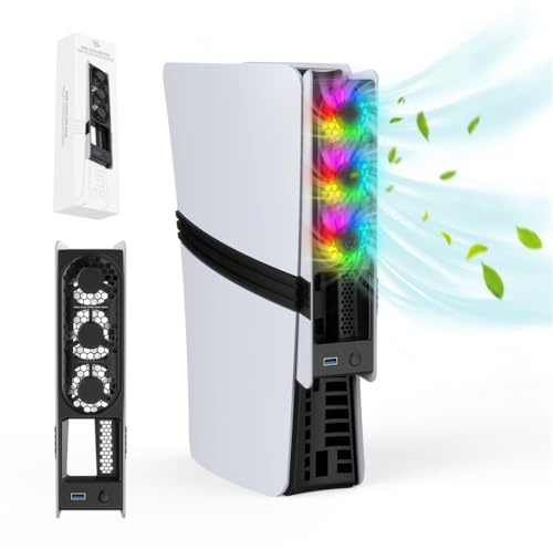 Cooling Fan for PS5 Pro, RGB Efficient Cooling Accessories, 3 Adjustable Speed, USB 3.0 Port, Silent Enhanced Cooling Fan Compatible with PS5 Pro /PS5 Slim Disc & Digital (Black)