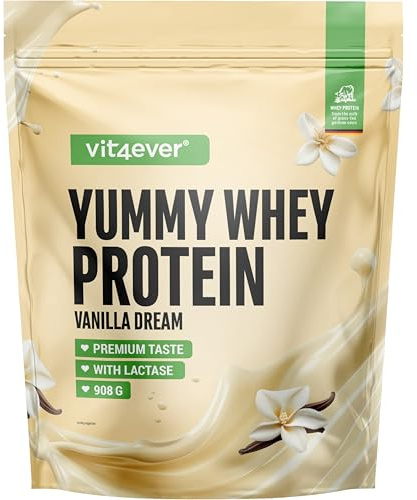 Yummy Whey Protéine Poudre - Rêve de Vanille - Jusqu'à 22,5g de protéines par portion - Shake de protéines avec lactase & petit-lait allemand (908g)
