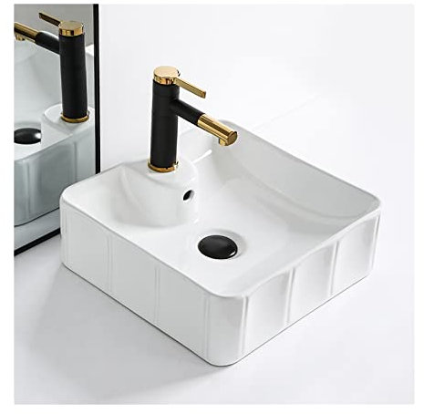 JKJZSALJ Combinación De Lavabo Y Grifo para Baño De 15 X 15 Pulgadas sobre Encimera, Lavabo Blanco, Lavabo Pequeño con Grifo Negro Mate, Lavabo para Baño