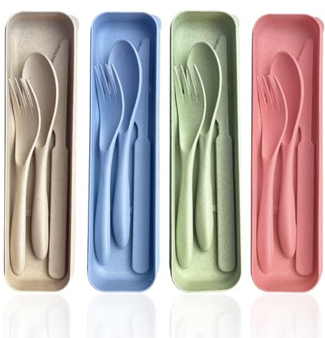 RYHHH Set De Cubiertos De Viaje Para 4 Personas, Tenedor De Viaje, Cuchillo y Cuchara, Juego De Cubiertos De Camping Portátiles,Adecuado Para Viajes, Trabajo, Escuela, Picnic,Barbacoas o Uso Diario
