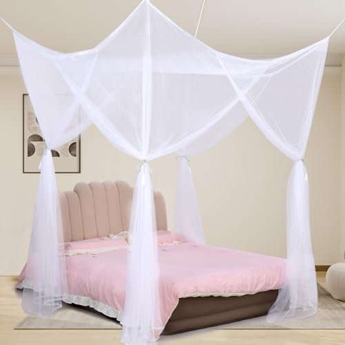 ABCDipper Mosquitera para Cama con Dosel Cortina de Red Negra con Cuatro Carteles Marco para Cama Doble para Niñas Niños y Adultos