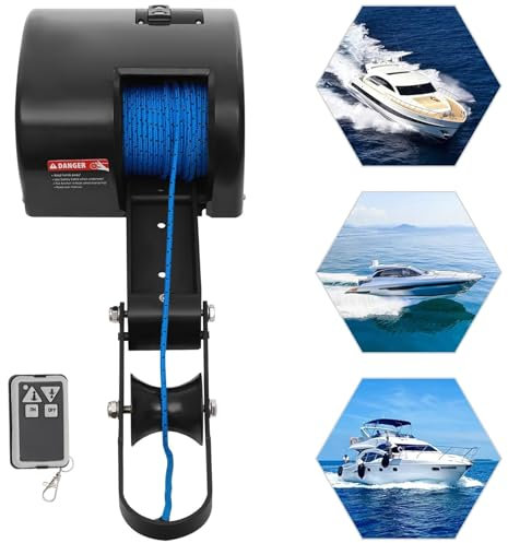 SAYEYBU Kit Verricello Elettrico per Barca, Sistema Verricello per Ancoraggio Marino, Telecomando per Verricello Elettrico per Ancoraggio, per Barca Pontone da Pesca,Nero