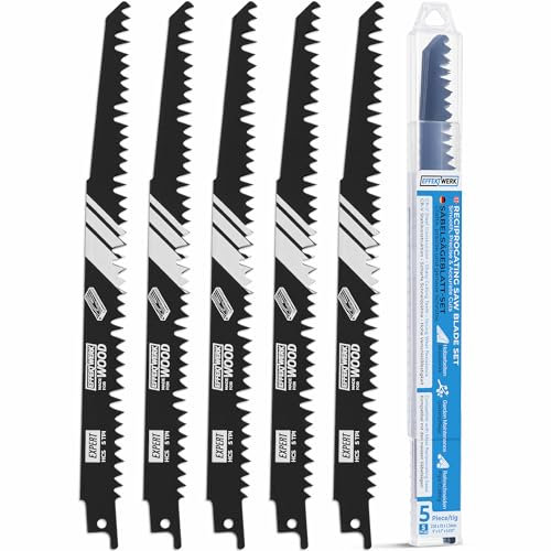EffektWerk - Lame per seghetto alternativo per legno - 5 pezzi - Lame per seghetto alternativo in acciaio HCS da 9/230 mm per taglio di legno e plastica - 6 TPI (denti per pollice)