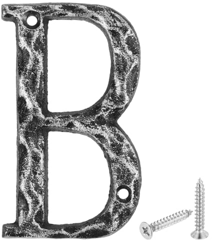 QUARKZMAN Hausnummer Alphabet B, 140 * 7mm Hausnummernschild aus Gusseisen Straßennummer Türnummer für Bürotüren, Briefkästen, Garagen - Schwarzsilber