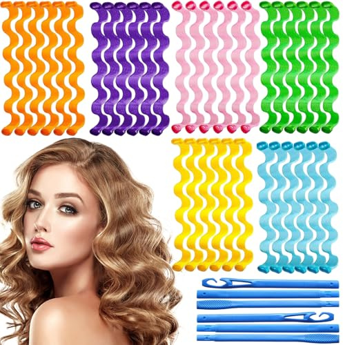 SZSMW 36 Piega Senza Calore - Bigodini Capelli - Bigodini A Spirale - Adatto A Tutti Coloro Che Piacciono Le Acconciature Ondulate, Adatte A Tutti I Tipi di Capelli (30 Cm, Con 2 Ganci per Lo Stile)
