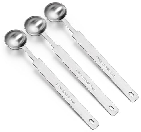 3Pcs Teaspoon Measuring Spoons 5ml Metal Tablespoon Measuring Spoon Stainless Steel Individual Measure Spoons Long Handle Teaspoon for Kitchen Tea Soup Ingredients