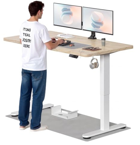 TRIUMPHKEY Höhenverstellbarer Schreibtisch 160x80cm, Dualmotor & USB-A | 25mm Einteilige Tischplatte,Elektrisch Schreibtisch mit Touchscreen & Kabelmanagement, Ergonomischer Bürotisch, Beige