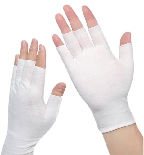 fKiZanthene 10 Pairs Cotton Gloves for Eczema, White Moisturising Gloves with Fingerless Design for Overnight Hydration & Sleeping Spa Treatment