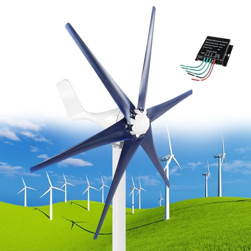 AADDFDD Aerogenerador Vertical de 5 aspas de 12000 W, 12 V/24 V/48 V, trifásico, CA, con imán Permanente y Controlador, Ideal para casa, terraza, Chalet o Caravana, Color Azul Marino, 12 V