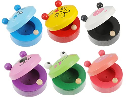 CVUTOVO 6 Stück Holz Orff Musikinstrument mit Kastagnetten für Kinder Pädagogisches Puzzle Spielzeug zur Frühkindlichen Bildung Sicheres und Liebevolles Design Zufälliger Stil