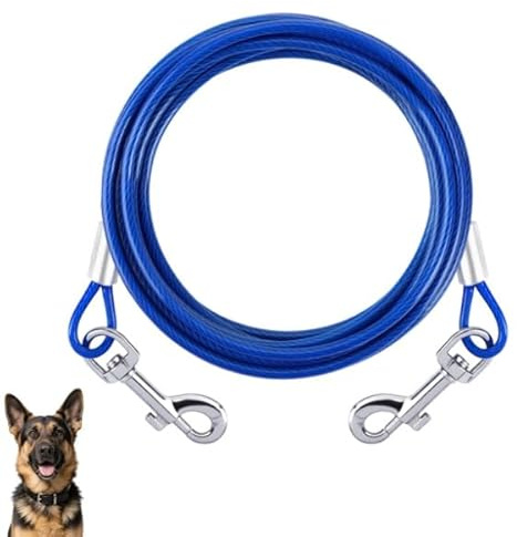 Dog Tie Out Cable 3M/10FT with 360° Metal Swivel Hooks Heavy Duty Dog Leads Wire Cable Training Pet Leash for Yard Outdoor and Camping Steel for Small Medium Pet Up to 120 LBS