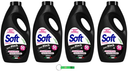 4x Soft Waschmittel Total Schwarz Detersivo Lavatrice - Flüssigwaschmittel - 50 Wäschen 2250ml + Beni Culinari Kostenloser Schlüsselanhänger