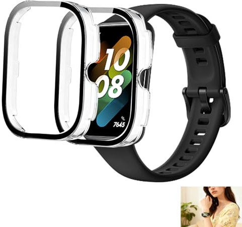2 Piezas Funda Protectora Compatible con Redmi Watch 4, Protección Completa Protector de Pantalla de Cristal Templado Diseño Delgado Antiarañazos, Instalación Rápida a Presión, Transparente y Negro