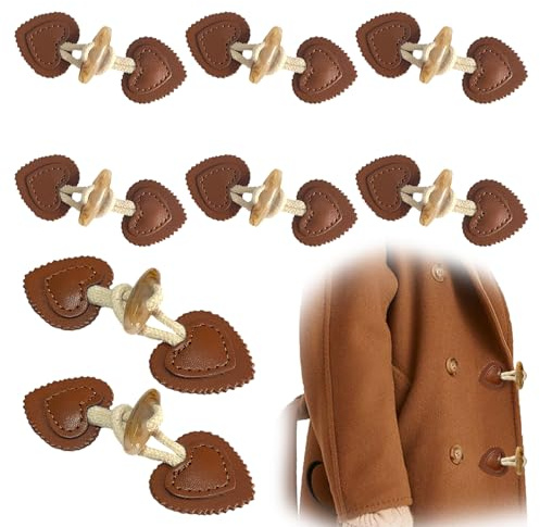 TILONKJ 8 Paar Knebelknöpfe Leder,Knebelverschlüss Herz Leder,Knebelverschlusse Braun für Strickjacke,Dekorative Knöpfe für Herbst＆Wintermäntel(Braun)
