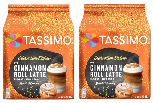 Tassimo Limited Edition Cinnamon Roll Latte Coffee Pods x8 (Pack of 2, Total 16 Drinks) – Sweet & Creamy Speciality Latte Inspired by Classic Pastry