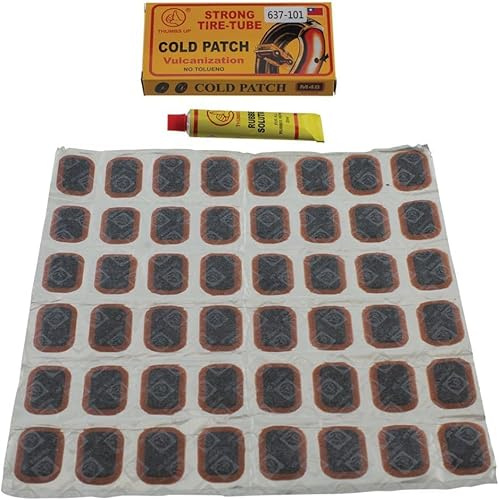PRO+ Bike Tire Inner Tube Puncture Repair Kit with 48 Large Rubber Patches & 20ml Vulcanizing Rubber Cement – Strong Cold Patch Set for Bicycle, Scooter & Motorcycle Tubes – Quick & Durable Fix