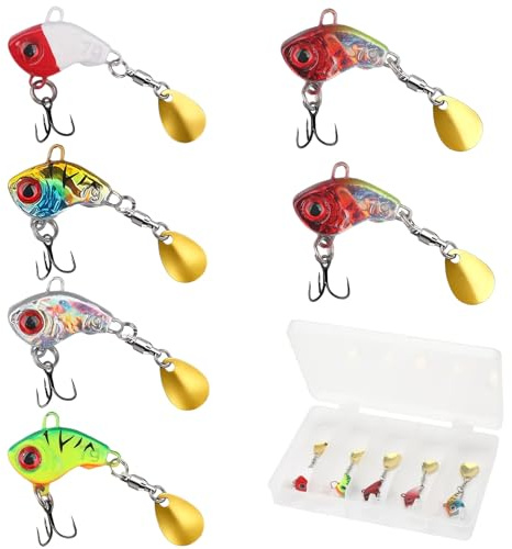 LIULINY 6 Stück Jig Spinner, Künstlich Spinner Angeln mit Aufbewahrungsbox, Dreifachhaken Angel Köder, Hecht Köder Spinnerbait Bleikopfspinner, Angelhaken für Barsch, Hecht, Zander, Wels, Döbel