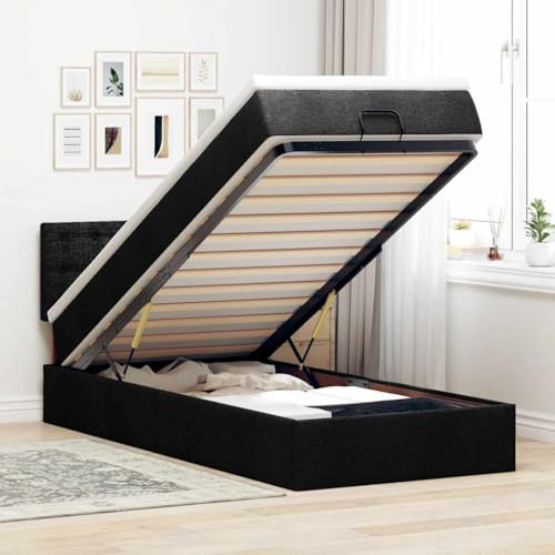 QJBSAVVA Ottoman Bett 90x190 cm Schwarz mit Taschenfederkernmatratze und großem Stauraum hydraulischer Lift Mechanismus Robustes Gästebett Einzelbett für Schlafzimmer Jugendzimmer