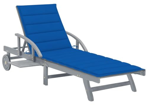 Frdhee Relaxliege Campingliege,Sonnenliege mit Auflage Akazie Massivholz,Hochlehner Gartenstuhl für Garten,Pool,Terrasse