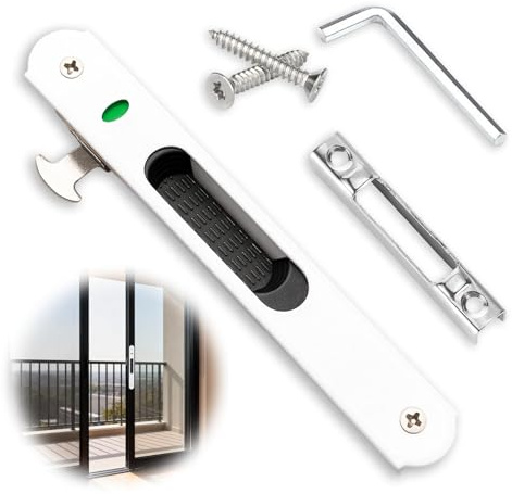 Serrure de Porte Coulissante, Porte Coulissante Fenêtre Crochet Serrure Longue 197 X large 28 mm Verrou de Verrouillage Simple Face Pour Portes Mobiles (Blanc)