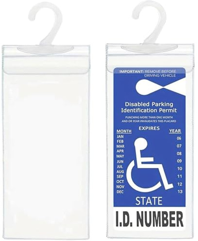 SMELEYOU Portacartelli per disabili da 2 pezzi Portacartelli per permesso di parcheggio per disabili ultra trasparente con gancio per auto