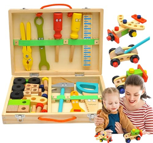 Strumenti Per Bambini | Giocattolo Educativo in Legno per Costruzioni,Set di Giochi con Cassetta Attrezzi,Per Bambini E Bambine 2-4 Anni Per Casa Sala Giochi Scuola Materna Asilo Compleanno