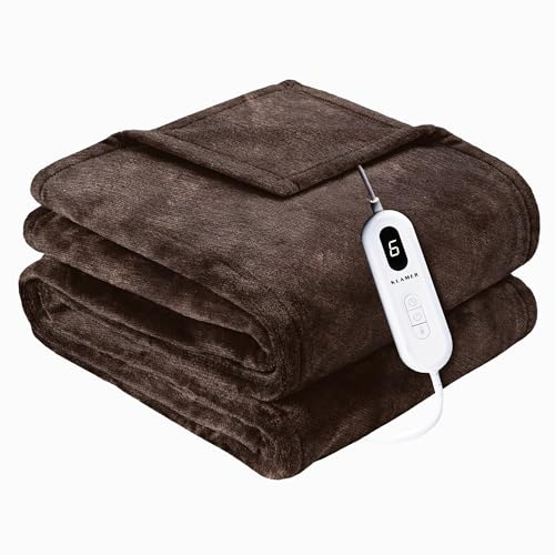 KLAMER Heizdecke mit Abschaltautomatik, 180x130 cm, waschbare Wärmedecke, 9 Temperaturstufen, elektrische Heizdecke geeignet für Bett, Sofa und Büro, braun | Angenehme Haptik und 160 Watt Heizleistung für Herbst und Winter. Das 150 cm lange Kabel lässt genügend Bewegungsspielraum