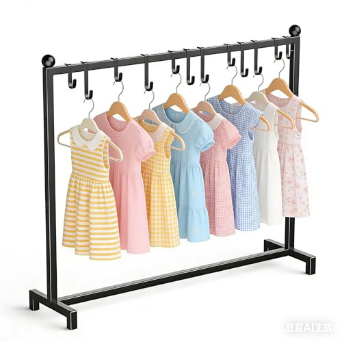 Dobyusf Kids Clothing Rack, Dress Up Storage Small Clothes Rack with 12 Hooks, Baby Closet Garment Rack for Hanging Clothes