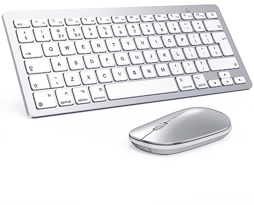 Ensemble clavier et souris Bluetooth pour Mac, clavier et souris sans fil ultra fin pour Apple Mac, MacBook Pro/Air, iMac, Mac Mini, alimenté par batterie, disposition britannique QWERTY, argenté