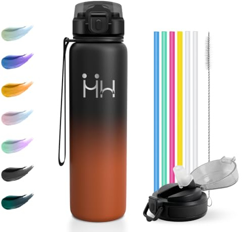 JAPORIA Borraccia Termica 1 Litro, Borraccia Acciaio Inox, Borraccia con Cannuccia, Senza BPA, Capienza Grande, Thermos per Giornate Intere, Campeggio e Palestra