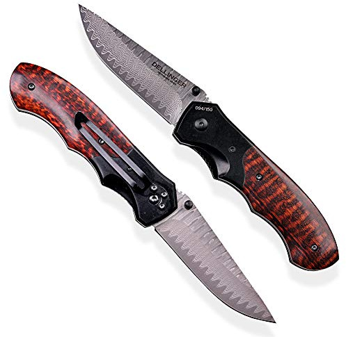 DELLINGER Damast Taschenmesser & Klappmesser & Damaststahl Messer & Outdoor Damastmesser Folder Knife 9 cm Klinge
