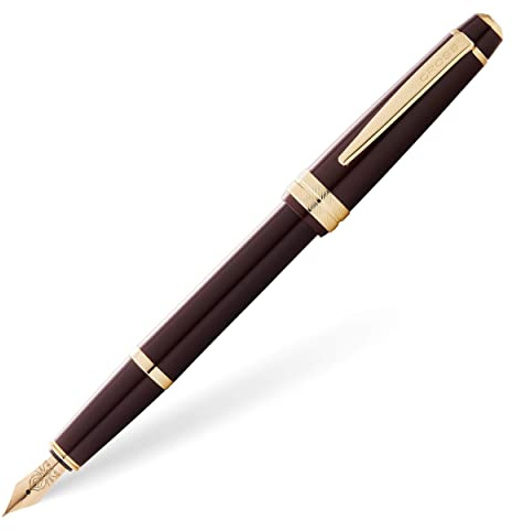 Cross Bailey Light Polished Burgundy Resin and Gold Tone Fine Nib Fountain Pen - Professional Pen for Effortless Writing - Journaling, Note-Taking & More - Black Ink - Easy Handling