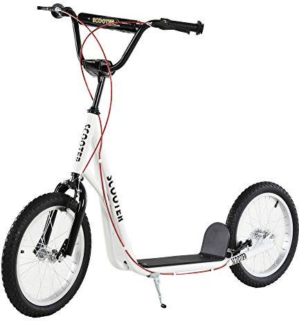 HOMCOM Kinderroller Scooter Tretroller Cityroller Kickscooter Roller Kinder Kickboard mit Luftreifen und Handbremse Scooter Kinder Wasserfest Faltbar ab 5 Jahre 16 Zoll Weiß 139 x 58 x 90-96 cm
