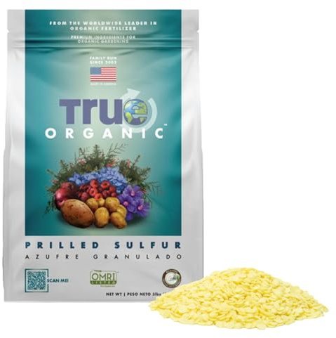 True Organic Prilled Sulfur – Organic Fertilizer for Better Plant Growth, Flowers, Vegetables, and Herbs – Lowers Soil pH – 5lb Bag Covers 1,333 Sq. Ft.