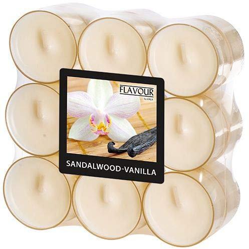 GALA Flavour by Duftlichte Ø 38 mm, 24 mm Elfenbein - Sandalwood-Vanilla in Polycarbonathülle 96980 Duftkerzen Teelichter Duft-Teelichter, 18 Stück