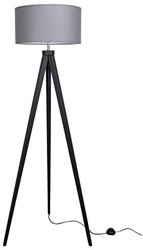 Light-Home Lampenschirm Stehlampe Modern - Standleuchte für Wohnzimmer Schlafzimmer Büro - Dreibeinige Industrial Lampe aus Holz - Schwarz & Dunkelgrau