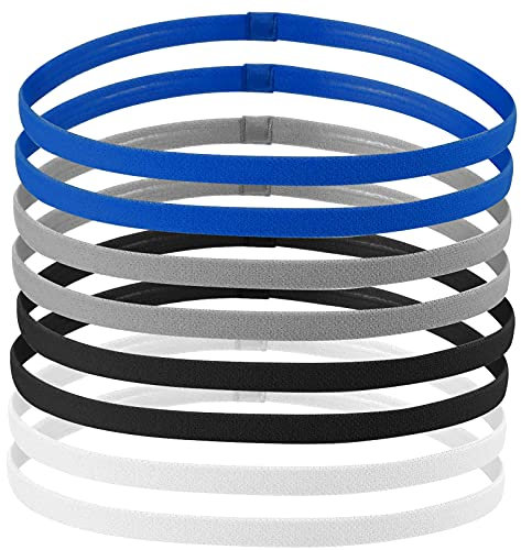 AvoDovA Sport-Stirnband für Kinder, 8 Stück, Fitness-Stirnbänder, schmal, elastisch, rutschfest, elastisches Haarband, Sport, für Jungen, Mädchen, Schwarz, Weiß, Blau, Grau