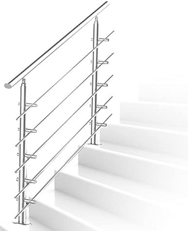 Cecaylie Rampe d’escalier garde corps 160cm 5 tringles pour balustrade de balcon garde-corps d'escalier intérieur et extérieur garde-corps en acier inoxydable