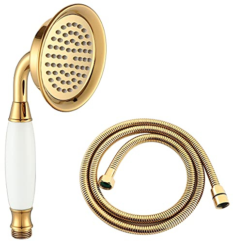 Ownace Gold Brass&Ceramics Victorian Shower Head and 59 Inch Hose Set | Traditional Handheld Showers Hand Shower Head for Bathroom Set