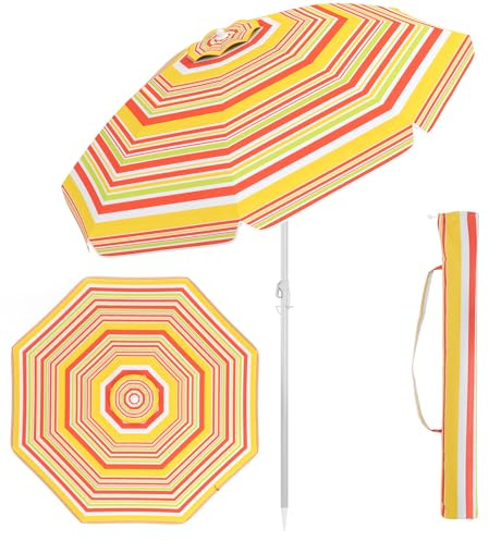 GOPLUS Strandschirm, Sonnenschirm um 30° knickbar, Gartenschirm UV 50+, Tischschirm mit Bodenhülse, Marktschirm Terrassenschirm, inkl. Schutzhülle, 8 Rippen Fiberglas (Orange, 180cm)