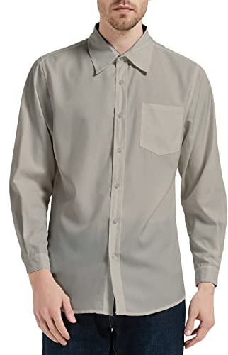 Zahala Battery Men's Dress Shirt Long Sleeve Slim Fit Casual Business Formal Button Down Shirts with Pocket(Grey,L)