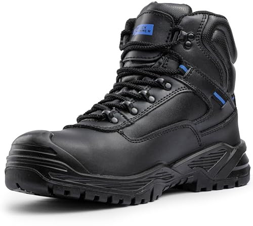 Black Hammer Mens Work Boots Lightweight - Steel Toe Safety Shoes with Non-Slip Outsoles, Comfort for Any Job 6600 (8 UK, Black)